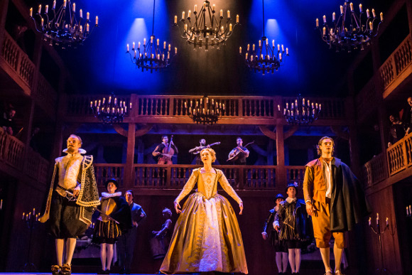 The company of Shakespeare in Love onstage at the Noël Coward Theatre.