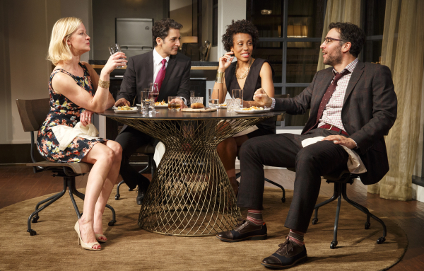 Gretchen Mol, Hari Dhillon, Karen Pittman, and Josh Radnor in Ayad Akhtar&#39;s Disgraced, directed by  Kimberly Senior, at Broadway&#39;s Lyceum Theatre.