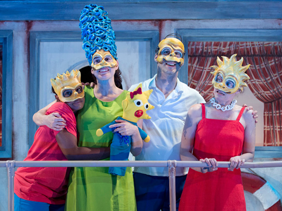 Quincy Tyler Bernstine, Jennifer R. Morris, Gibson Frazier, and Colleen Werthmann in Anne Washburn&#39;s Mr. Burns, A Post-Electric Play, a commission of The Civilians, directed by Steve Cosson, at Playwrights Horizons.