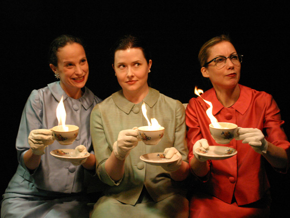 Maria Striar, Alison Weller, and Nina Hellman in Anne Washburn&#39;s The Ladies, directed by Anne Kauffman, at Dixon Place at Chashama.