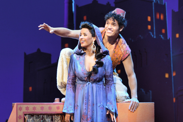 Adam Jacobs as Aladdin and Courtney Reed as Princess Jasmine in the Broadway production of Aladdin.