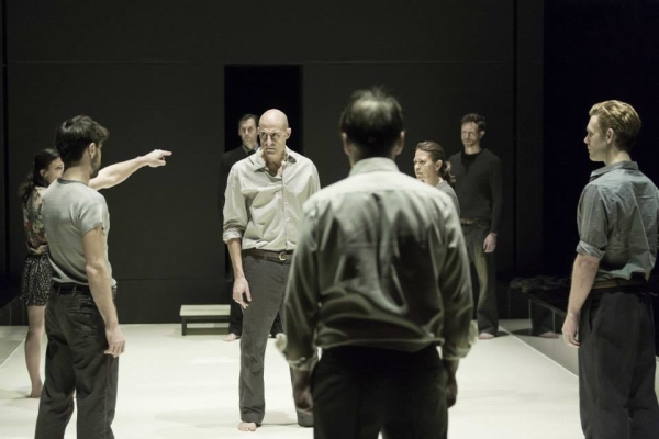 Mark Strong (center) as Eddie Carbone in Ivo van Hove&#39;s new West End revival of Arthur Miller&#39;s A View From the Bridge.