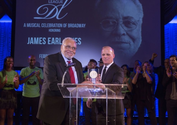 Scott Ellis presents James Earl Jones with an award from the Drama League at the organization&#39;s 31st Annual benefit gala at the Pierre Hotel.