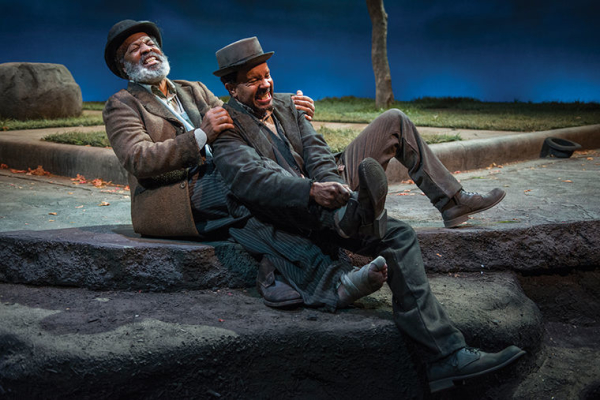 Alfred H. Wilson and Allen Gilmore as Estragon and Vladimir in Waiting for Godot, directed by Ron OJ Parson, at Chicago&#39;s Court Theatre.