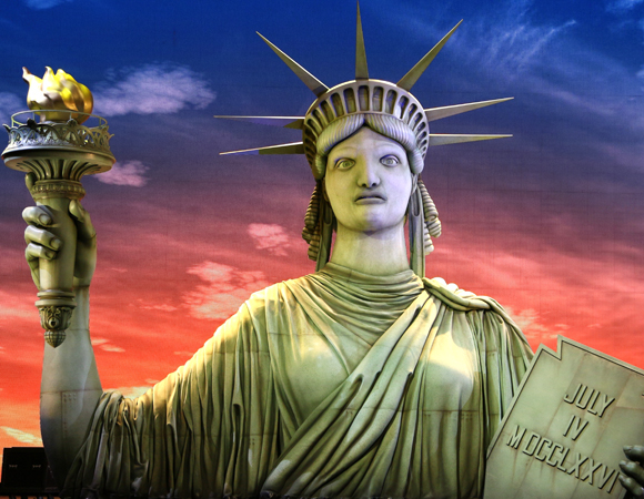 The Statue of Liberty is controlled automatically using pre-programmed cues, as well as by four puppeteers who can move her torso, arms, mouth, and face.