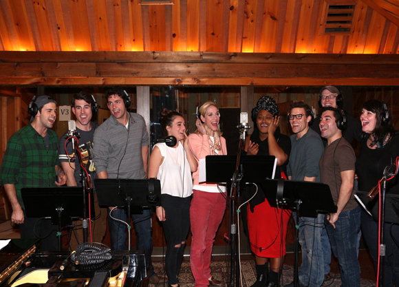 The cast of Side Show in the recording studio creating their cast album.