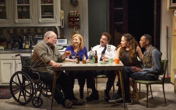 Stephen McKinley Henderson, Elizabeth Canavan, Michael Rispoli, Rosal Colón, and Ron Cephas Jones in Stephen Adly Guirgis&#39; Between Riverside and Crazy, directed by Austin Pendleton, at Second Stage Theatre.