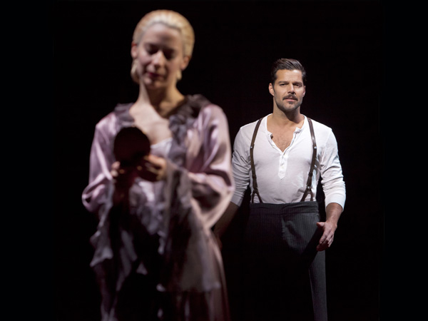 Elena Roger as Eva and Ricky Martin as Che in the 2012 Broadway revival of Evita, directed by Michael Grandage, at the Marquis Theatre.
