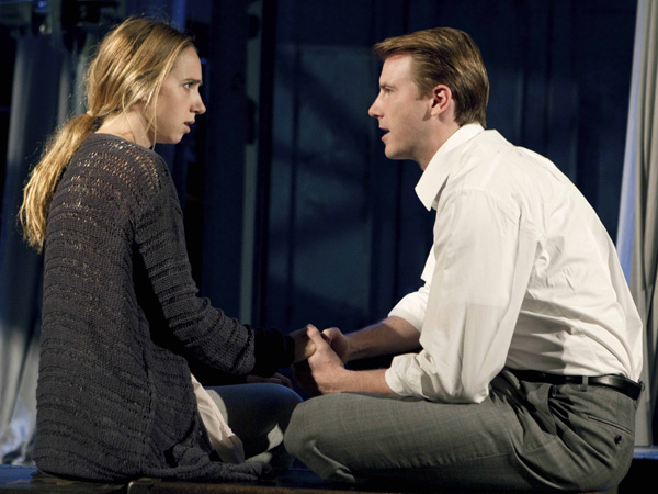 Zoe Kazan and Bill Heck as Harper and Joe in the 2010 Signature Theatre Company production of Tony Kushner&#39;s Angels in America, directed by Michael Greif, at The Peter Norton Space.